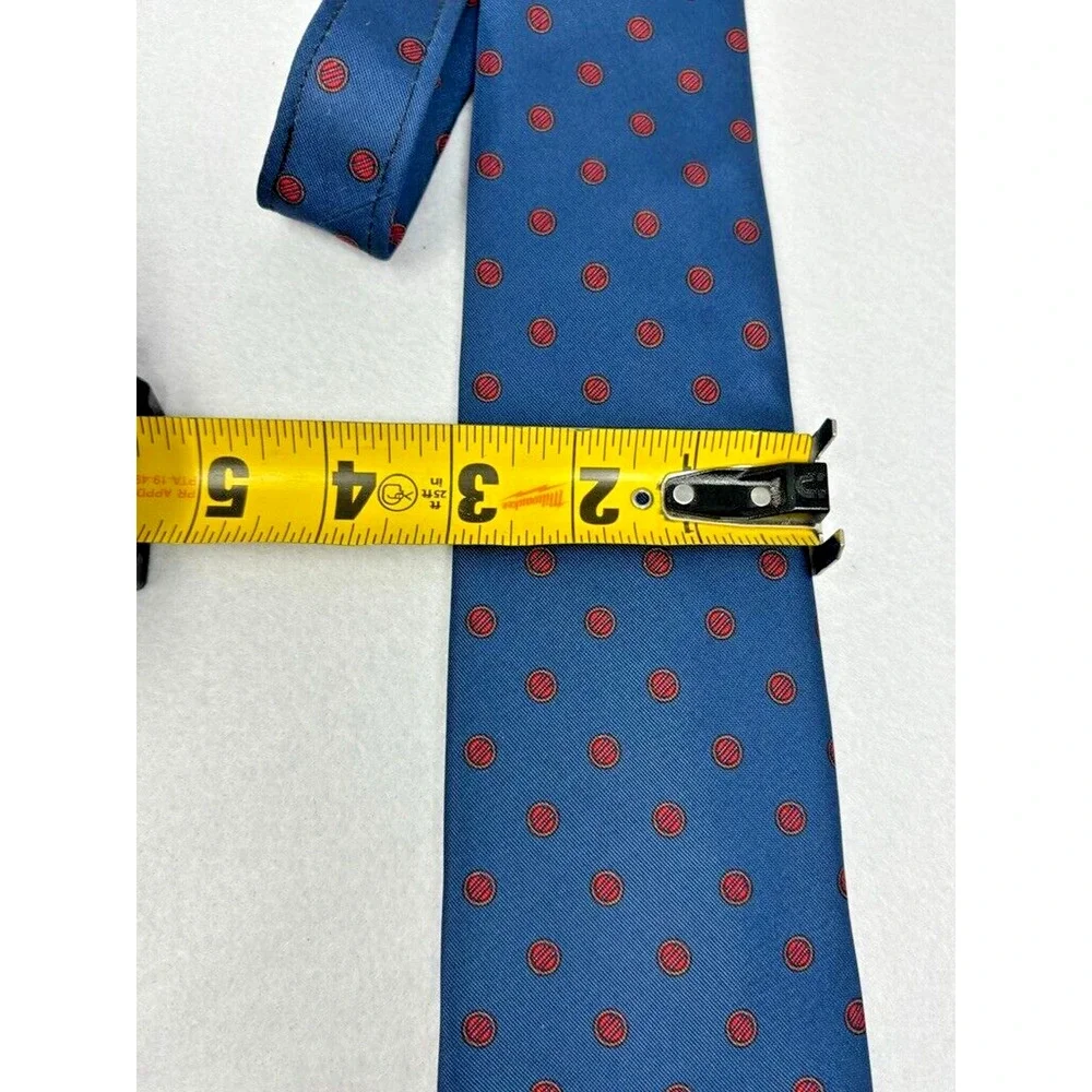 70s Vintage Countess Mara Mens Silk Tie‎ Circle Dot Pattern Blue Red 56